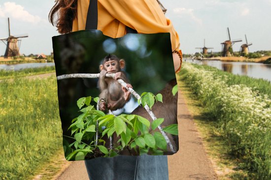 Sac bandoulière - Sac de plage - Shopper Jeune singe accroché à une branche - 40x40 cm - Sac coton
