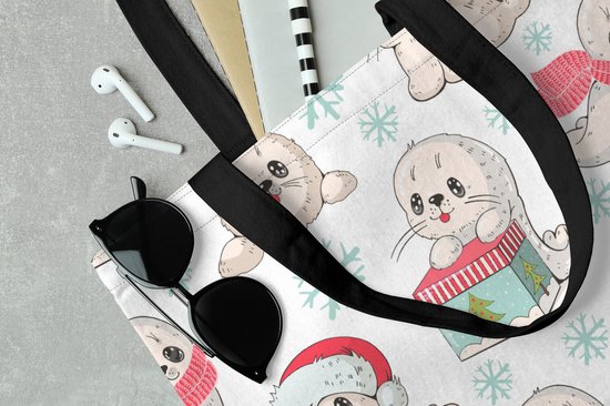 MuchoWow® Sac Bandoulière - Sac Plage - Shopper Seals - Enfants - Noël - Hiver - Motif - 40x40 cm - Sac Coton