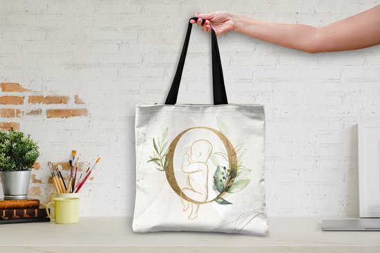 MuchoWow® Schoudertas - Strandtas - Big Shopper - Boodschappentas - Letters - O - Waterverf - Bladeren - 40x40 cm - Katoenen tas