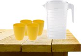 Set van 1x waterkan met deksel 1L met 4x drinkbekers kunststof geel