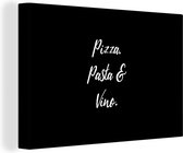 Canvas Schilderij Spreuken - Quotes - Pizza. Pasta & Vino. - Pizza lover - Eten - 120x80 cm - Wanddecoratie