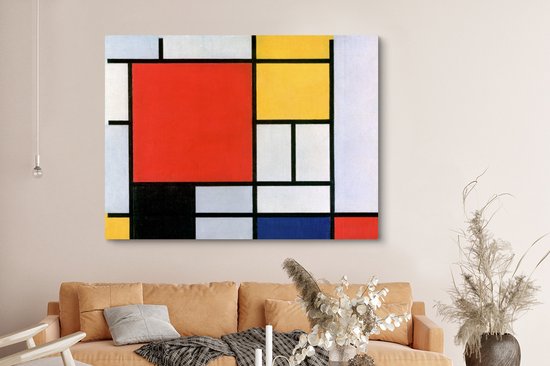 Toile Peinture Art - Mondrian - Maîtres Anciens - 160x120 cm - Décoration murale XXL