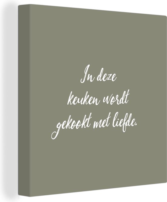 Canvas schilderij - Liefde - Tekst - Koken - Groen - Schilderijen op canvas - Foto op canvas - Muurdecoratie keuken - Wanddecoratie - Canvas doek - 20x20 cm - Canvasdoek