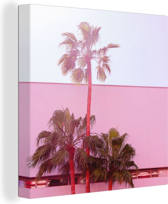 Canvas Schilderij Palm - Tuinposter - Roze - 20x20 cm - Wanddecoratie