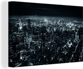 Canvas Schilderij Skyline - New York - Nacht - 60x40 cm - Wanddecoratie