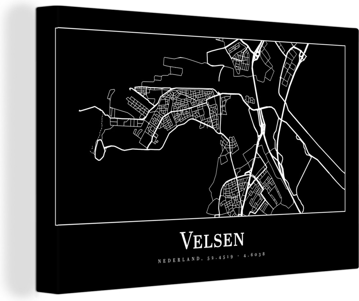 Canvas Schilderij Velsen - Stadskaart - Kaart - Plattegrond - 60x40 cm - Wanddecoratie