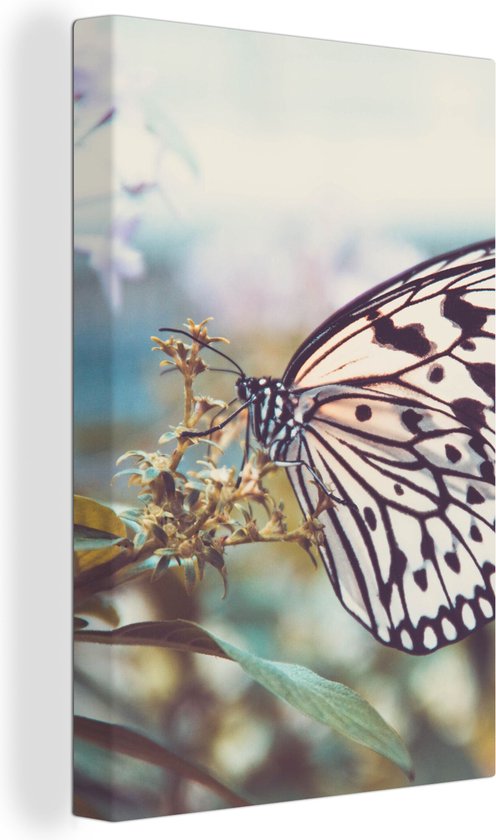 Tableau Toile Papillon - Fleurs - Printemps - 40x60 cm - Décoration murale