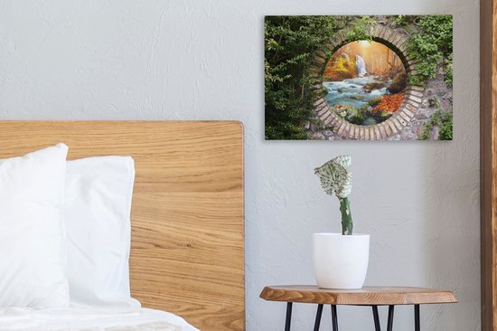 Tableau sur toile Automne - Cascade - Nature - Vue - 30x20 cm - Décoration murale