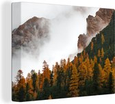 Canvas Schilderij Dennenboom - Herfst - Berg - landschap - 40x30 cm - Wanddecoratie