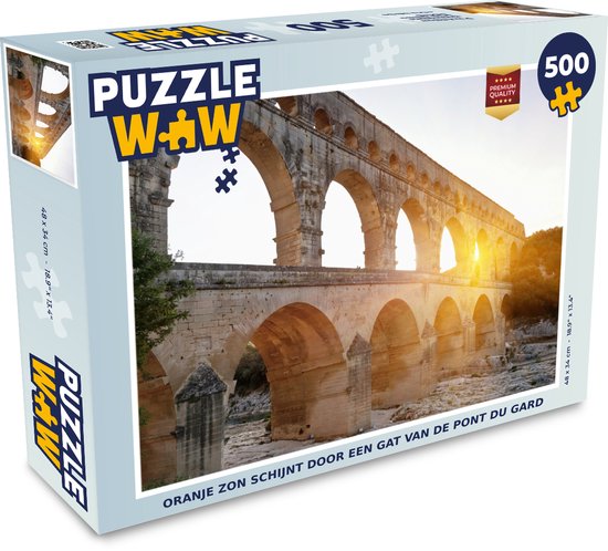 Vergelijken crisis Langwerpig Puzzel Oranje zon schijnt door een gat van de Pont du Gard - Legpuzzel -  Puzzel 500... | bol.com