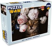 Puzzel Kat - Bloemen - Dierenkop - Legpuzzel - Puzzel 1000 stukjes volwassenen