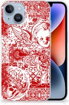GSM Hoesje Geschikt voor iPhone 14 Back Case TPU Siliconen Hoesje Angel Skull Red
