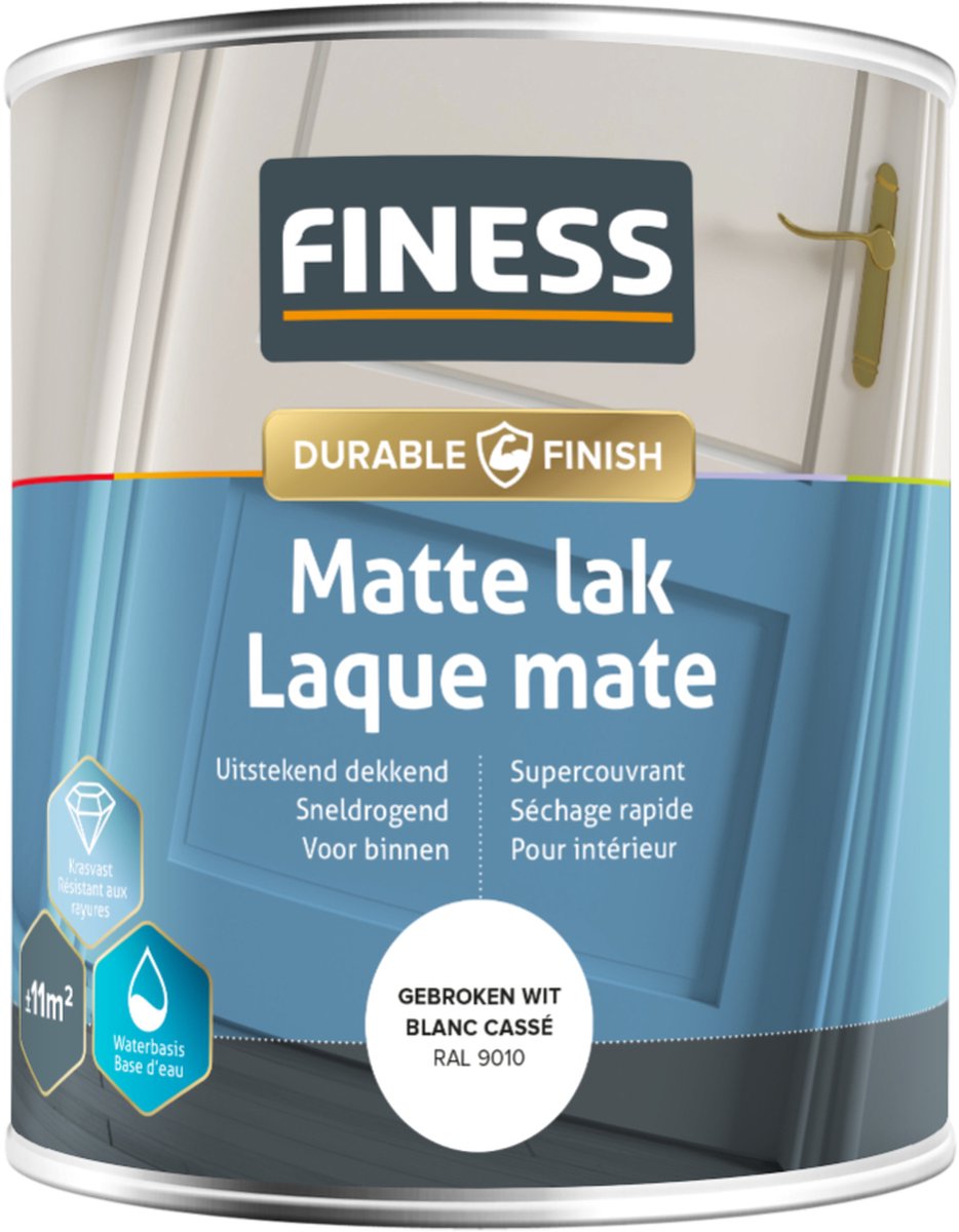 Finess matte lak waterbasis - gebroken wit (Ral 9010) - 750 ml.