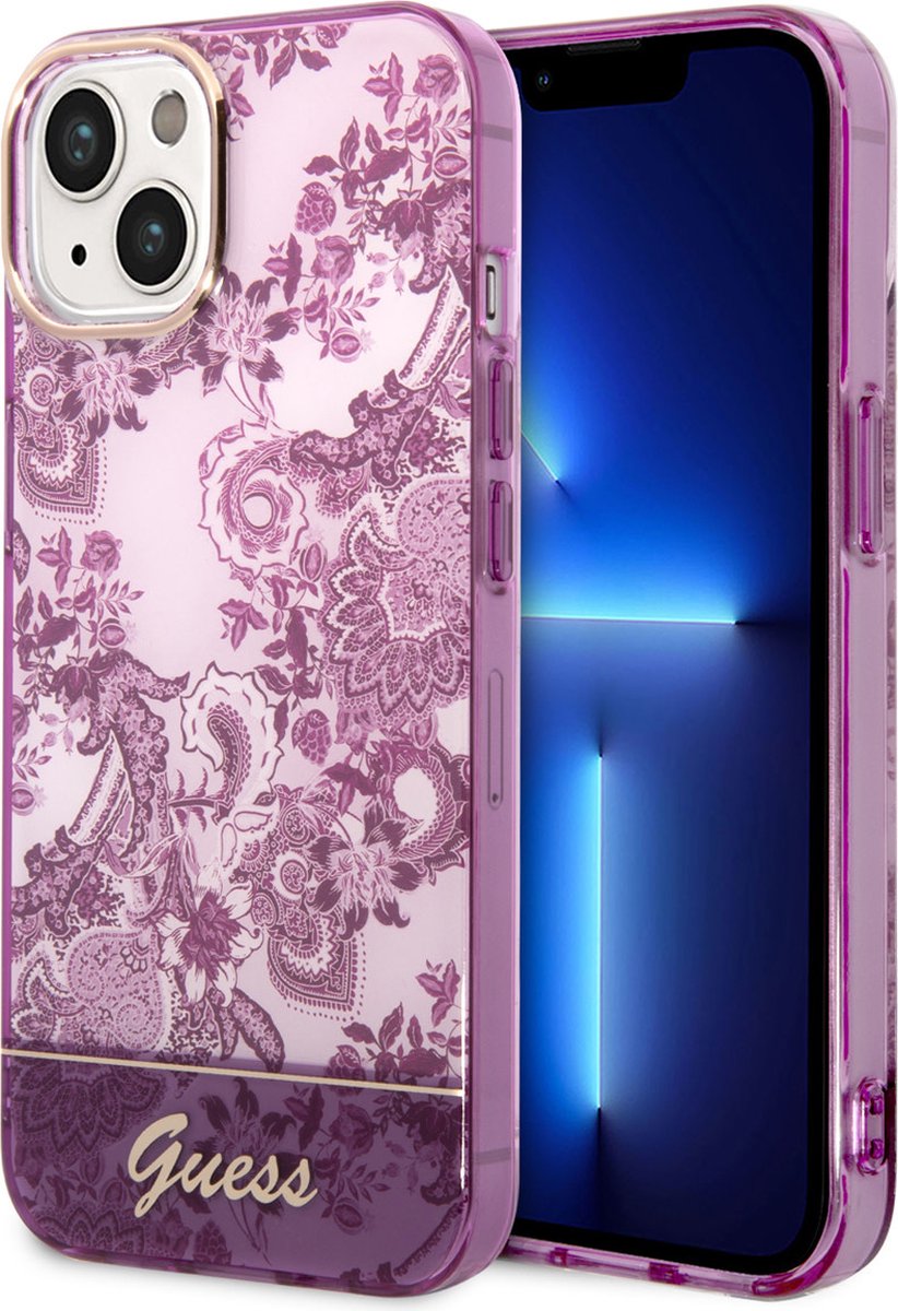 Guess Toile de Jouy Back Case - Geschikt voor Apple iPhone 14 Plus (6.7") - Fuchsia