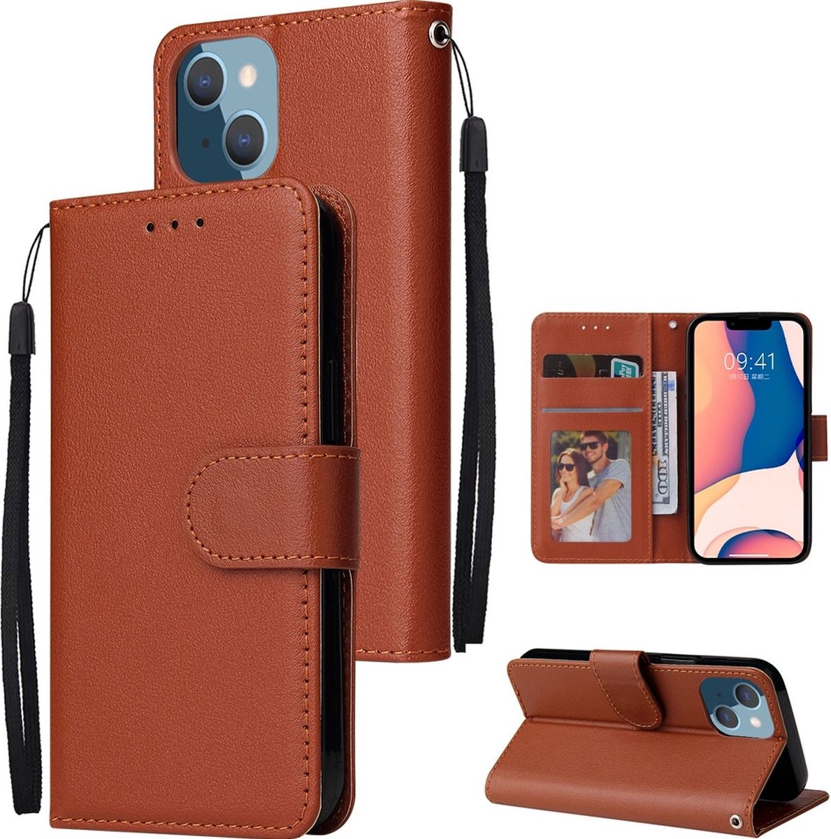 Mobigear Telefoonhoesje geschikt voor Apple iPhone 14 Plus Hoesje | Mobigear Wallet Bookcase Portemonnee | Pasjeshouder voor 2 Pasjes | Telefoonhoesje voor Pinpas / OV Kaart / Rijbewijs - Bruin