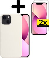 Coque pour iPhone 14 Coque Siliconen avec 2x Protecteur d'écran avec encoche fermée - Coque pour iPhone 14 Coque Housse avec 2x Verre de protection - Wit