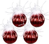 Clayre & Eef Kerstbal Set van 4 Ø 10 cm Rood Wit Glas Kerstdecoratie