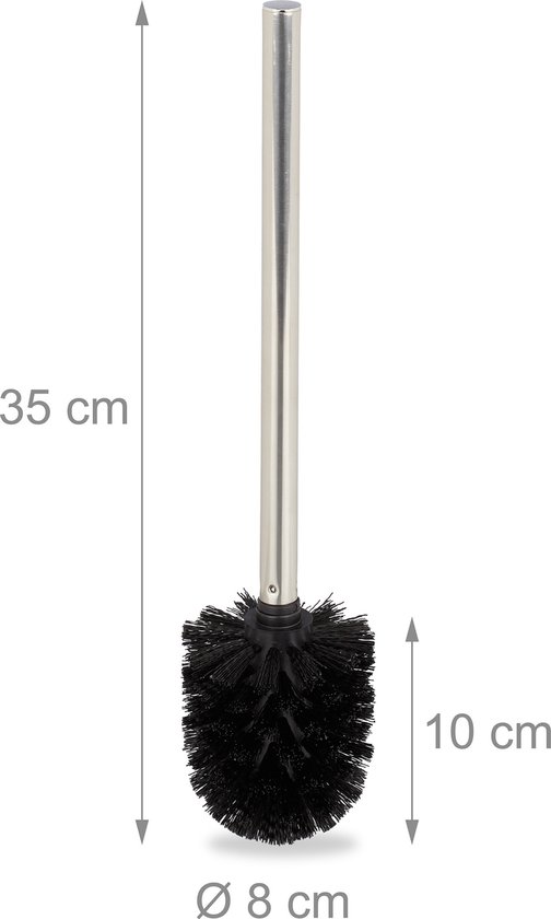 Toiletborstel met roestvrijstalen handvat, afmetingen 35 x 10 cm, diameter 8 cm.