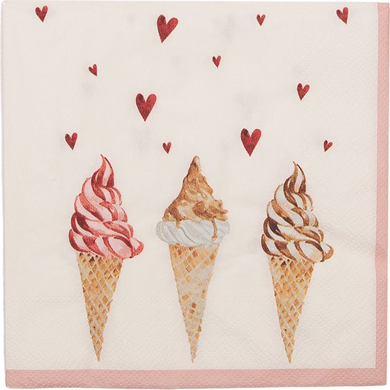 Clayre & Eef Serviettes Papier set de 20 33x33 cm (20) Beige Rose Papier Crème glacée