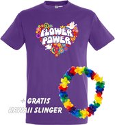 T-shirt Flower Power Hart | Love for all | Gay pride | Regenboog LHBTI | Paars | maat M