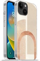 Geschikt voorApple Iphone 14 - Softcase hoesje - Marmer print - Patroon - Roze - Siliconen Telefoonhoesje