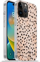 Geschikt voorApple Iphone 14 Pro Max hoesje - Stippen - Zwart - Marmer print - Siliconen Telefoonhoesje