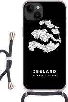 Geschikt voorApple Iphone 14 - Crossbody Case - Zeeland - Wegenkaart Nederland - Zwart - Siliconen - Crossbody - Backcover met Koord - Telefoonhoesje met koord - Hoesje met touw
