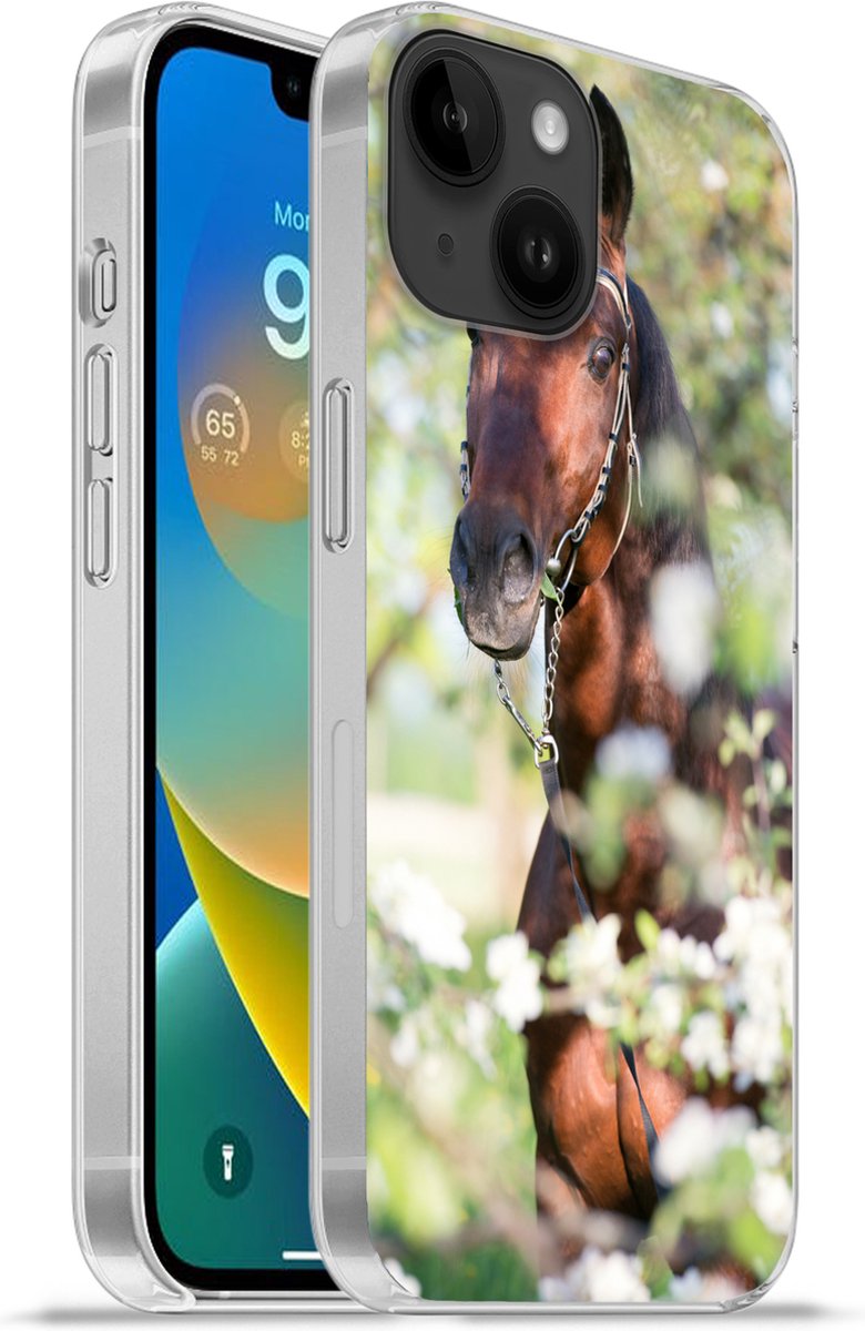 Telefoonhoesje Geschikt voor Apple Iphone 14 hoesje - Paarden - Bloesem - Lente - Dieren - Siliconen Telefoonhoesje Telefoonhoesje