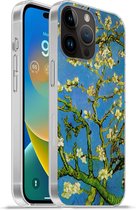 Geschikt voorApple Iphone 14 Pro - Softcase hoesje - Amandelbloesem - Vincent van Gogh - Siliconen Telefoonhoesje
