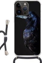 Geschikt voorApple Iphone 14 Pro - Crossbody Case - Vogel - Dieren - Zwart - Siliconen - Crossbody - Backcover met Koord - Telefoonhoesje met koord - Hoesje met touw