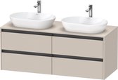 Duravit Ketho 2 wastafelonderbouwkast incl. consoleplaat met 4 laden voor dubbele waskommen 140x55x56.8cm met handgrepen antraciet taupe mat