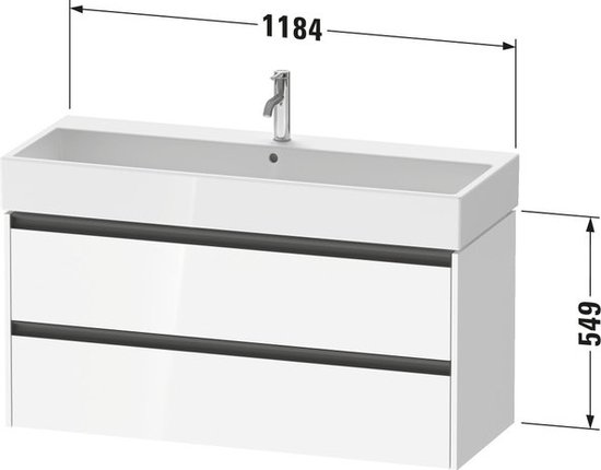 Duravit Ketho 2 wastafelonderbouwkast met 2 laden voor enkele wastafel 118.4x46x54.9cm met grepen antraciet betongrijs mat