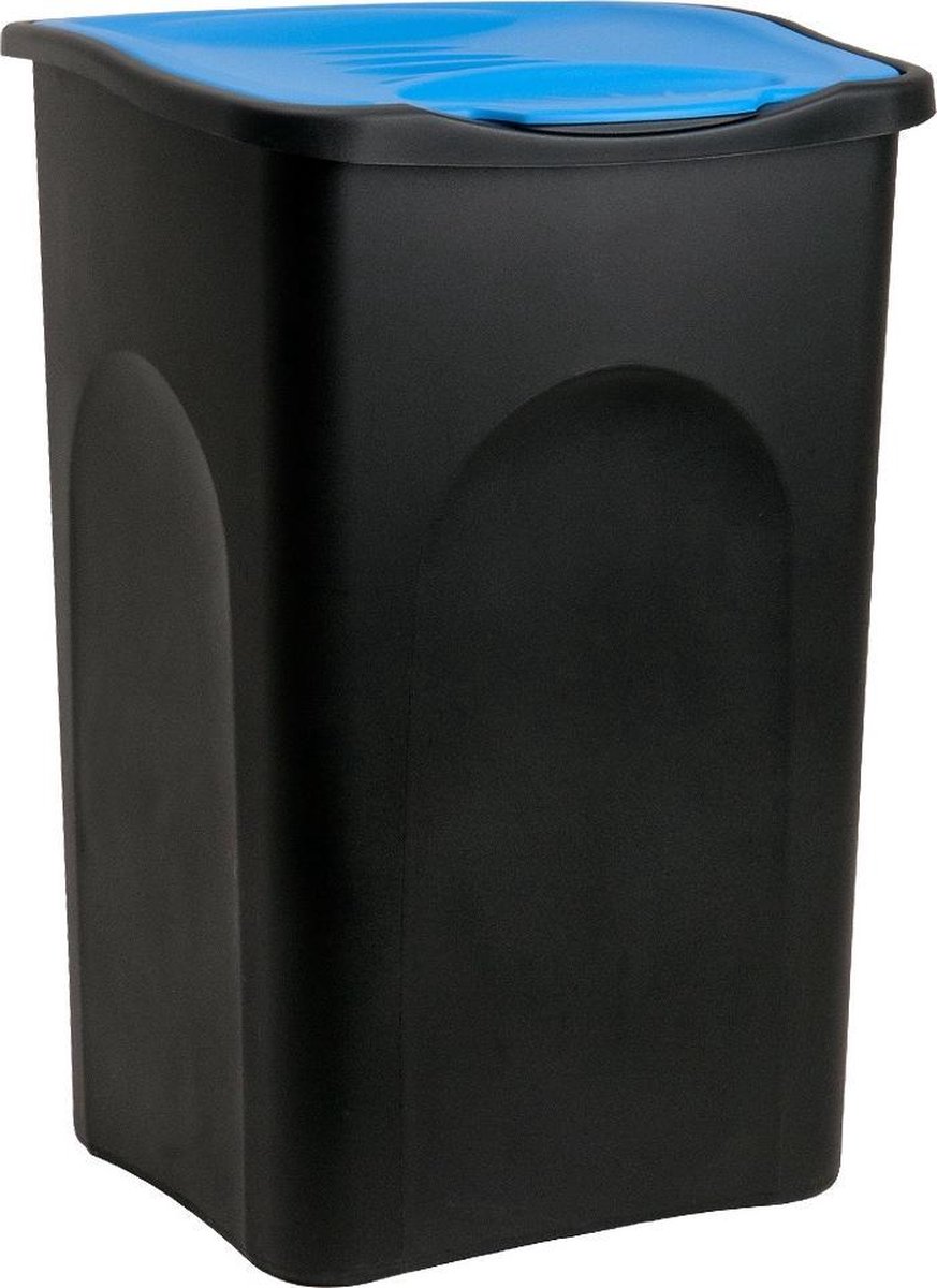 Deuba Poubelle plastique noir / bleu 50L