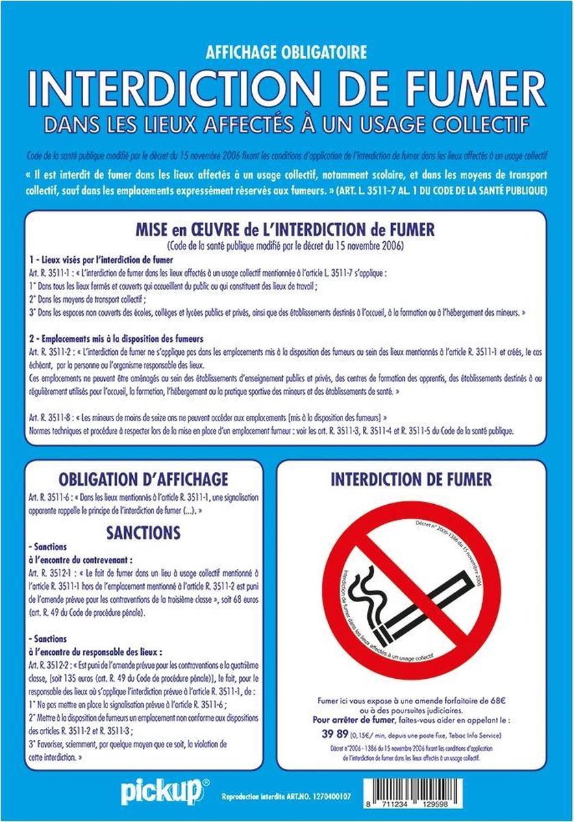 Pickup affichage Interdiction de Fumer - 33x23 cm