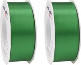 2x Luxe, brede Hobby/decoratie groene satijnen sierlinten 4 cm/40 mm x 25 meter- Luxe kwaliteit - Cadeaulint satijnlint/ribbon