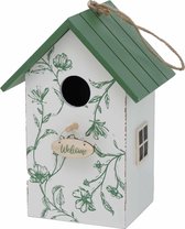 Vogelhuisje/nestkastjes wit/groen hout 22 cm - Vogelhuisjes tuindecoraties
