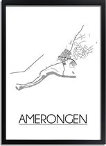 Amerongen Plattegrond poster A4 + Fotolijst Zwart (21x29,7cm) - DesignClaud