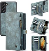 CaseMe Hoesje Met Pasjeshouder Geschikt voor Samsung Galaxy S21 - Caseme Luxe Lederen 2 in 1 Portemonnee Bookcase - Groen