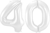 De Ballonnenkoning - Folieballon Cijfer 40 Wit Metallic Mat - 86 cm