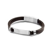 Kaliber  7KB-0102M Stalen Armband - Heren - Leer - 7 mm - 20 cm - Zilverkleurig - Bruin