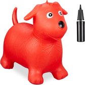 Relaxdays Skippy dier hond - skippyhond - springdier - skippybal - tot 80 kg - luchtpompje - rood