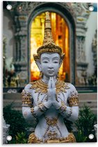 Tuinposter – Met Goud Versierde Boeddha  - 40x60cm Foto op Tuinposter  (wanddecoratie voor buiten en binnen)