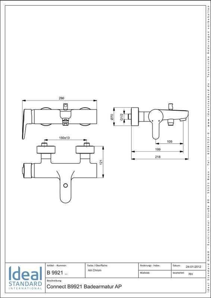 Ideal Standard Connect Blue bad/douchekraan met omstel en koppelingen met rozetten chroom