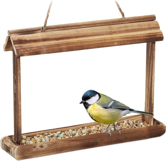 relaxdays vogelvoederhuisje hangend - houten vogelhuisje - vogelvoederplek kleine vogels | bol.com