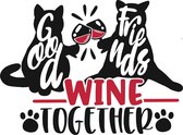 Muursticker good friends wine together in de kleur zwart en rood