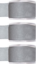 3x Hobby/decoratie grijze organza sierlinten 4 cm/40 mm x 20 meter - Cadeaulint organzalint/ribbon - Striklint linten grijs