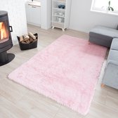 Tapiso Silk Vloerkleed Roze Hoogpolig Woonkamer Slaapkamer Tapijt Maat- 160x230