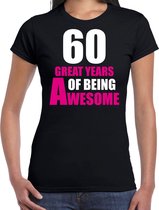 60 Great years of being awesome cadeau t-shirt zwart voor dames - 60 jaar verjaardag kado shirt / outfit XL