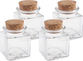 4x Mini glazen vierkante flesjes/potjes 4 x 4 x 6 cm met dop - Hobby/diy - Bedankjes/weggevertjes - Bewaarpotjes/voorraadpotjes