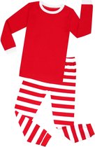 Elowel - Unisex Kinderen Gestreepte Kerstpyjama, 2 Delig, 100% Katoen, Comfortabel, Slim fit Broek | 8 Jaar | Rood - Rood Wit